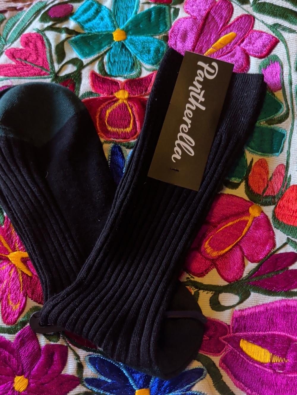 Pantherella Men's Black Ribbed Dress Socks - Classic Black